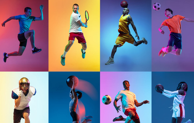 Fotos von verschiedenen Menschen, die sich Sport-Aktivitäten widmen