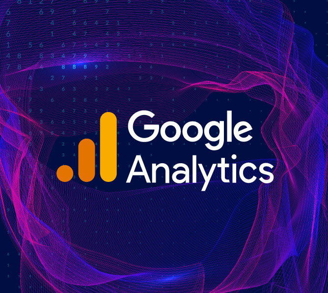 Google Analytics Logo auf dunkelblauem Hintergrund