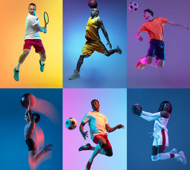 Fotos von verschiedenen Menschen, die sich Sport-Aktivitäten widmen